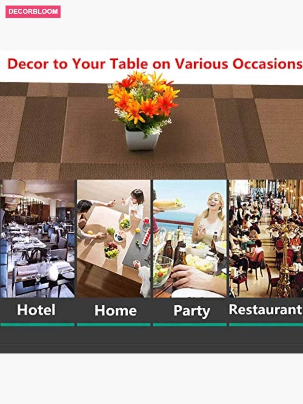 Washable PVC Placemats Set of 6 with Table Runner